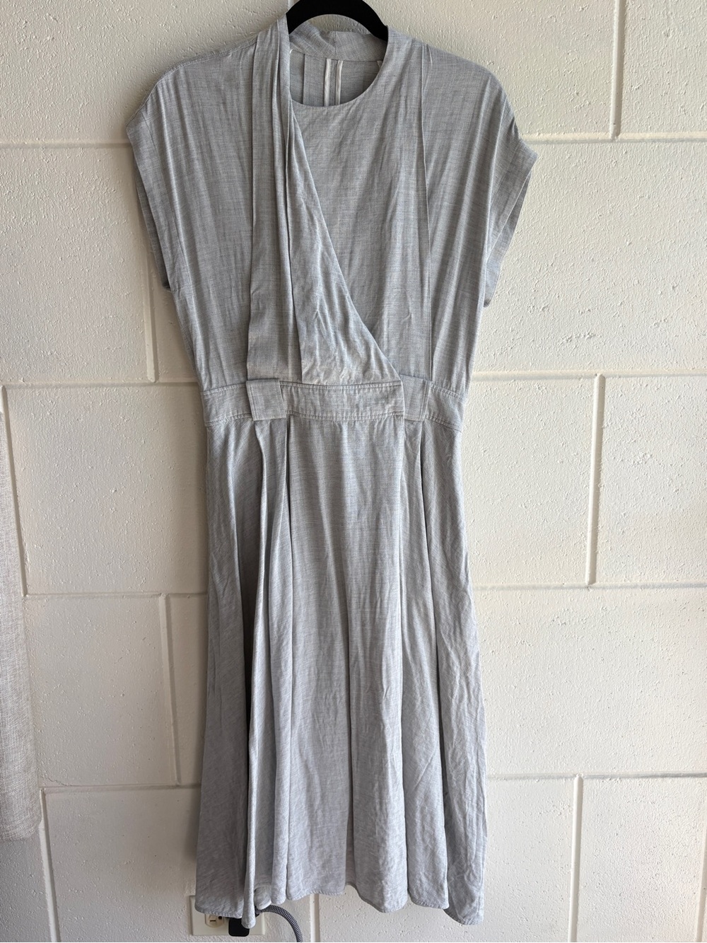 Proenza Schouler Suiting Faux Wrap Midi Dress Size 8 Light Gray Cap Sleeve